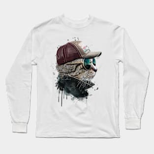 Stylish cat with sun hat Long Sleeve T-Shirt